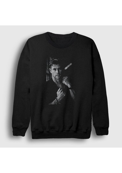 Unisex Siyah Grayscale Chris Hemsworth Sweatshirt