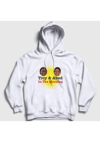 Unisex Beyaz Logo Troy And Abed In The Morning Kapüşonlu Sweatshirt