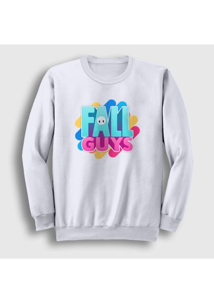 Unisex Beyaz Logo Oyun Fall Guys Sweatshirt