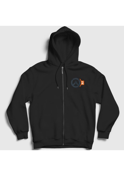Unisex Siyah Logo V2 Oyun Overwatch Fermuarlı Kapüşonlu Sweatshirt