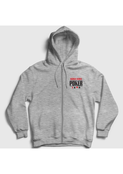 Unisex Gri Wsop World Series Of Poker Fermuarlı Kapüşonlu Sweatshirt
