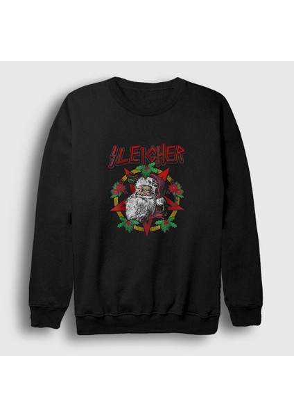 Unisex Siyah Sleigher Slayer Noel Baba Metal Yılbaşı Sweatshirt