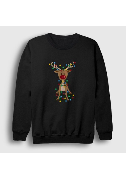 Unisex Siyah Adorable Reindeer Geyik Yılbaşı Sweatshirt