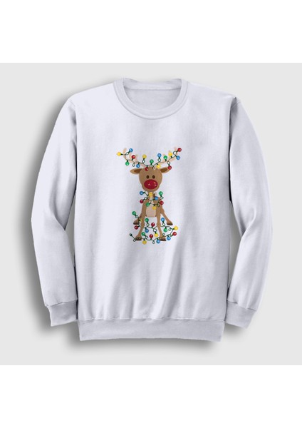 Unisex Beyaz Adorable Reindeer Geyik Yılbaşı Sweatshirt