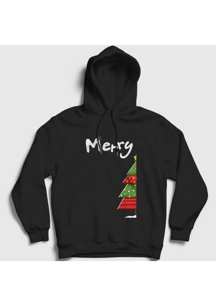 Unisex Siyah Merry Christmas Funny Yılbaşı Kapüşonlu Sweatshirt