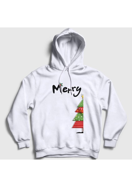 Unisex Beyaz Merry Christmas Funny Yılbaşı Kapüşonlu Sweatshirt