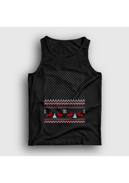 Unisex Siyah Pattern Desen Geyik Yılbaşı Atlet