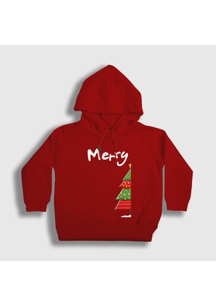 Unisex Çocuk Kırmızı Merry Christmas Funny Yılbaşı Kapüşonlu Sweatshirt