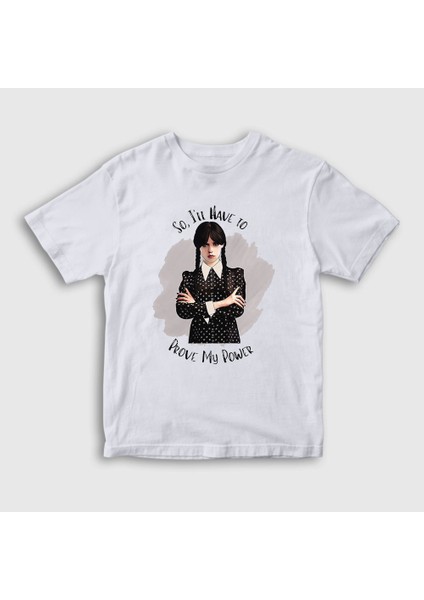 Unisex Çocuk Beyaz Power Wednesday Addams Family Addams Ailesi T-Shirt