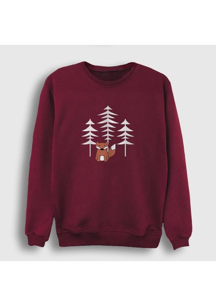Unisex Bordo Forest Fox Tilki Sweatshirt