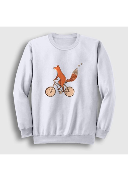 Unisex Beyaz Bicycle Fox Tilki Sweatshirt