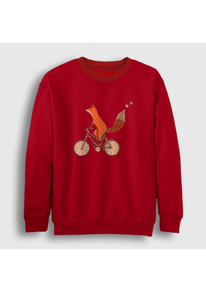Unisex Kırmızı Bicycle Fox Tilki Sweatshirt