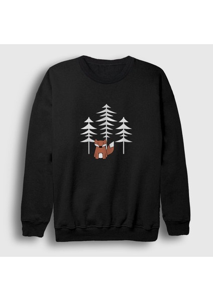 Unisex Siyah Forest Fox Tilki Sweatshirt