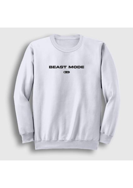 Unisex Beyaz Beast Mode Gym Spor Sweatshirt