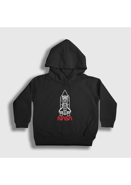 Unisex Çocuk Siyah Rocket V2 Nasa Space Uzay Kapüşonlu Sweatshirt