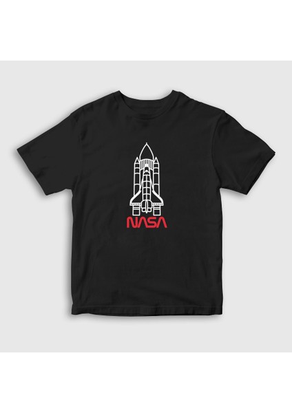 Unisex Çocuk Siyah Rocket V2 Nasa Space Uzay T-Shirt