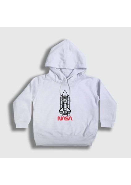 Unisex Çocuk Beyaz Rocket V2 Nasa Space Uzay Kapüşonlu Sweatshirt