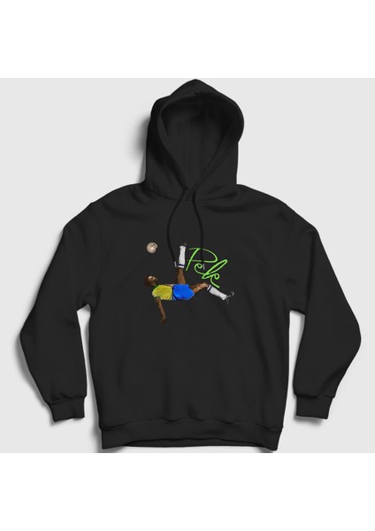 Unisex Siyah Brasil Futbol Pele Kapüşonlu Sweatshirt