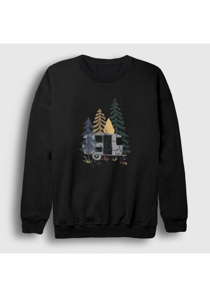 Unisex Siyah Caravan Camper Kamp Sweatshirt
