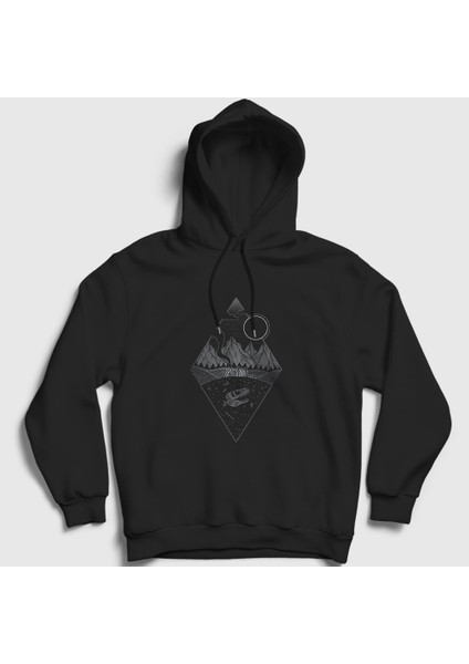 Unisex Siyah Earth Camper Kamp Kapüşonlu Sweatshirt