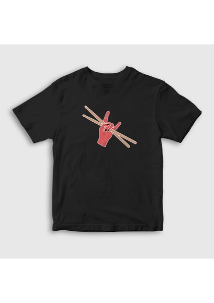 Unisex Çocuk Siyah Rock Drums Bateri T-Shirt