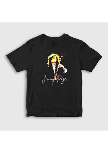 Unisex Çocuk Siyah LED Zeppelin Jimmy Page T-Shirt