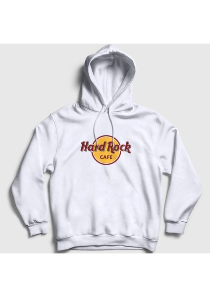 Unisex Beyaz Logo Hard Rock Cafe Kapüşonlu Sweatshirt