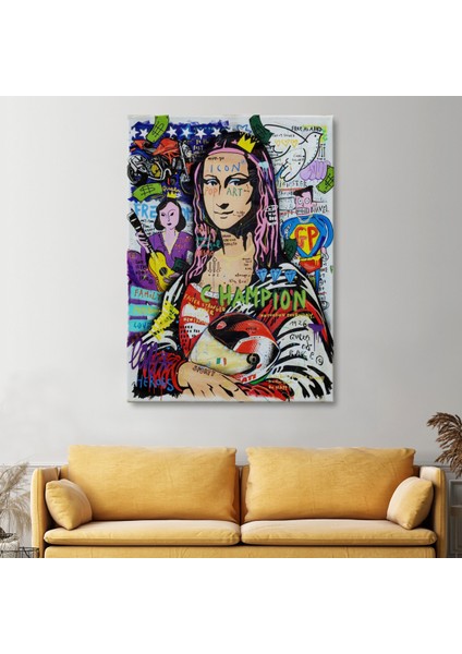 Doğaltercih Renkli Mona Lisa Banksy Kanvas Tablo, Sokak Sanatı, Pop Art