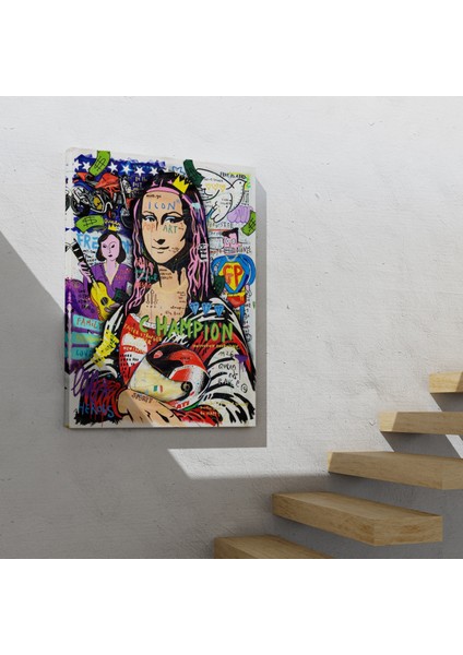 Doğaltercih Renkli Mona Lisa Banksy Kanvas Tablo, Sokak Sanatı, Pop Art