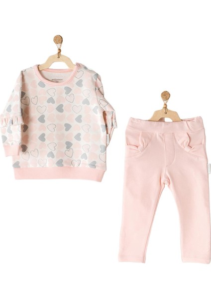 Kız Bebek Kalp Temalı Pembe Alt Üst Bebek Takım AC23250