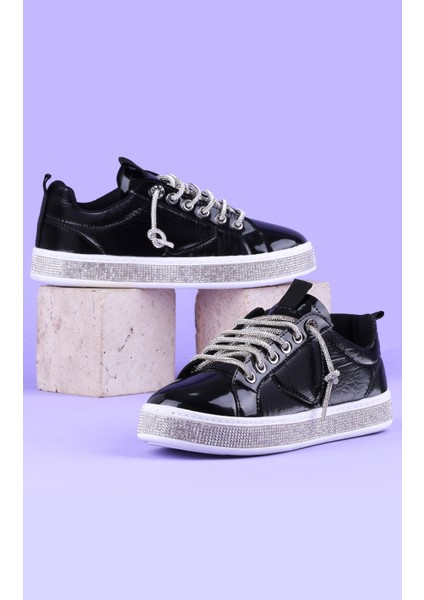 Kadın Siyah Taşlı Ortopedik Sneaker