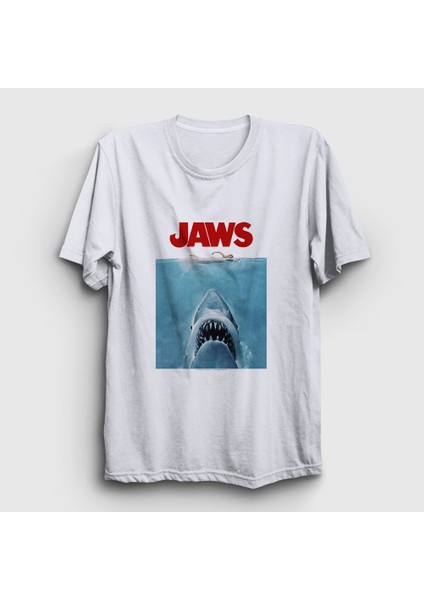 Unisex Beyaz Poster Shark Film Jaws T-Shirt
