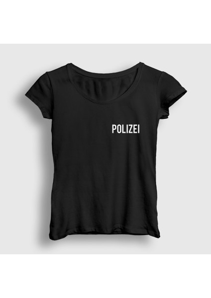 Kadın Siyah Logo Polis Polizei T-Shirt