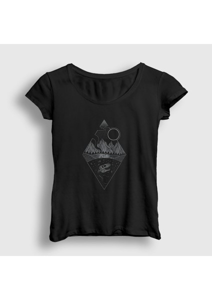 Kadın Siyah Earth Camper Kamp T-Shirt