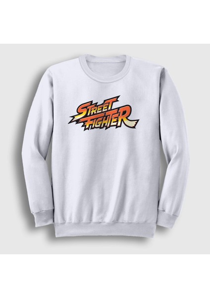 Unisex Beyaz Logo Oyun Street Fighter Sweatshirt