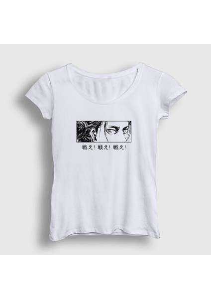 Kadın Beyaz Eren Yeager Flowers Anime Attack On Titan T-Shirt