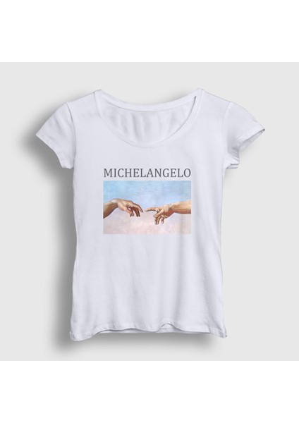 Kadın Beyaz Creation Of Adam Yaratılış Michelangelo T-Shirt