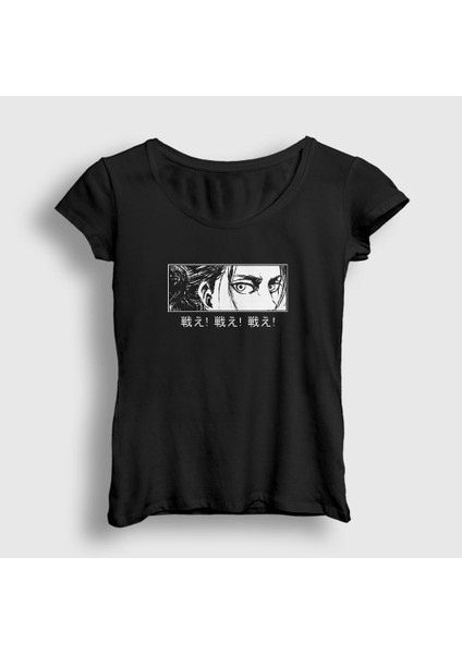 Kadın Siyah Eren Yeager Flowers Anime Attack On Titan T-Shirt
