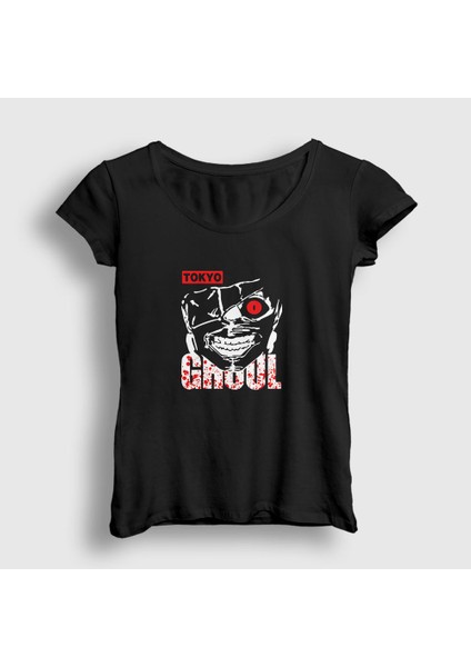 Kadın Siyah Ken Kaneki V4 Anime Tokyo Ghoul T-Shirt