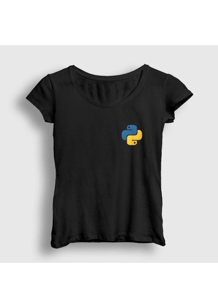 Kadın Siyah Logo Python Developer Yazılımcı T-Shirt