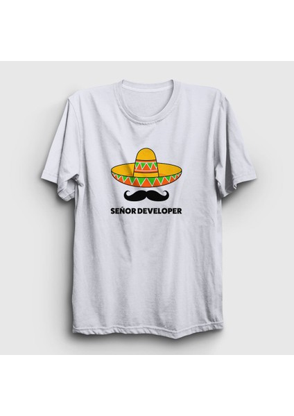 Unisex Beyaz Senior Developer Yazılımcı T-Shirt