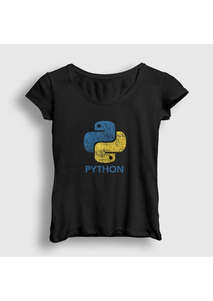 Kadın Siyah Logo V2 Python Developer Yazılımcı T-Shirt