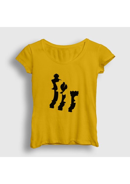 Kadın Sarı Pieces Chess Satranç T-Shirt