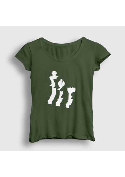 Kadın Haki Pieces Chess Satranç T-Shirt
