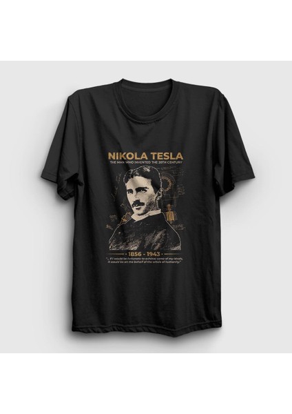 Unisex Siyah Inventor Scientist Nikola Tesla T-Shirt