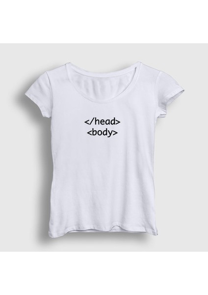Kadın Beyaz Head Body Html Developer Yazılımcı T-Shirt