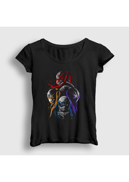 Kadın Siyah Poster V2 Teenage Mutant Ninja Turtles T-Shirt