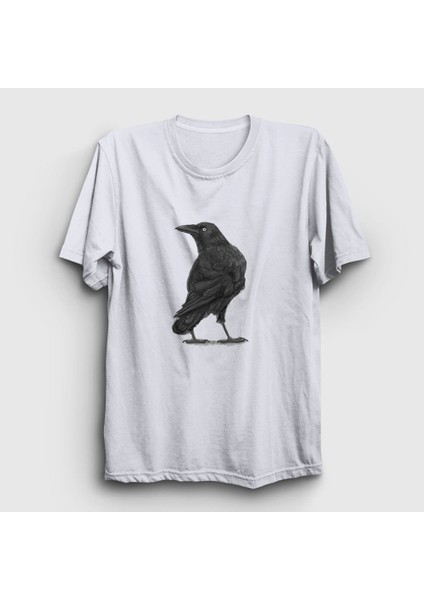 Unisex Beyaz Raven Kuzgun T-Shirt