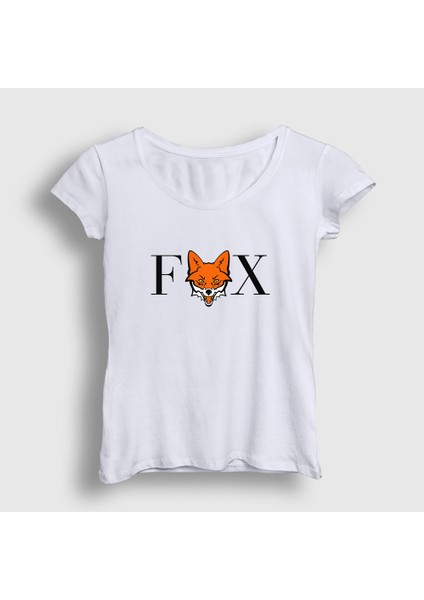 Kadın Beyaz Logo Fox Tilki T-Shirt
