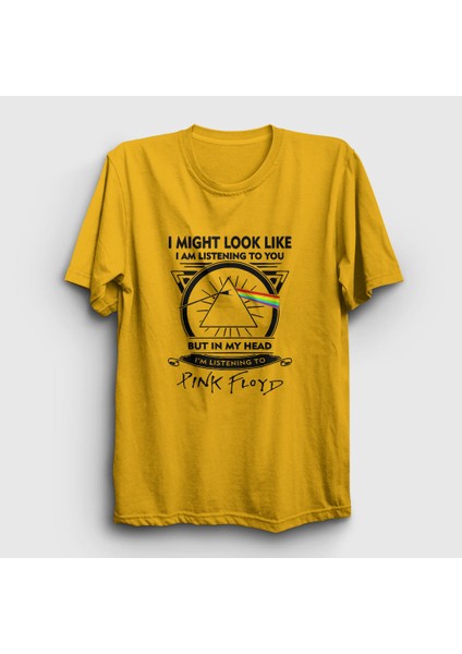 Unisex Sarı Listening To Pink Floyd T-Shirt
